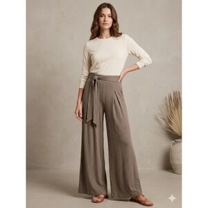 Z Supply L Yara Slub Pants Pleat Wide Leg Tie Waist Bohemian Loungewear Casual